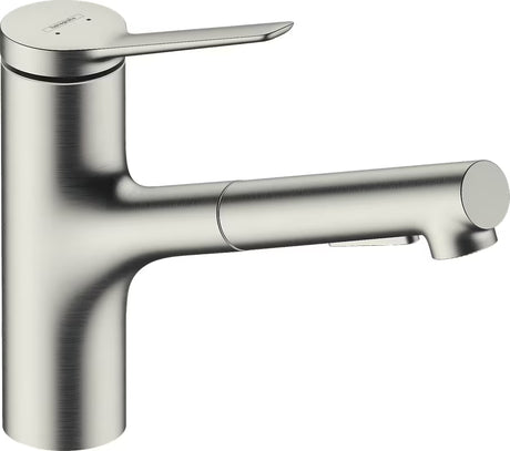 Hansgrohe Zesis M33 nerūdijančio plieno išvaizdos virtuvinis maišytuvas su ištraukiamu dušeliu ir dviem srovėmis