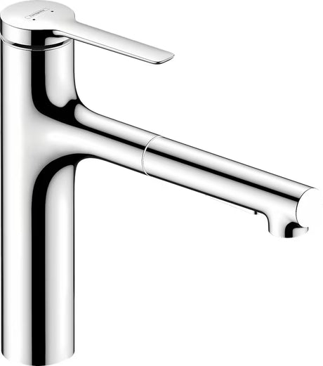 Hansgrohe Zesis M33 chromo spalvos virtuvinis maišytuvas su ištraukiamu dušeliu ir pasukamu snapu