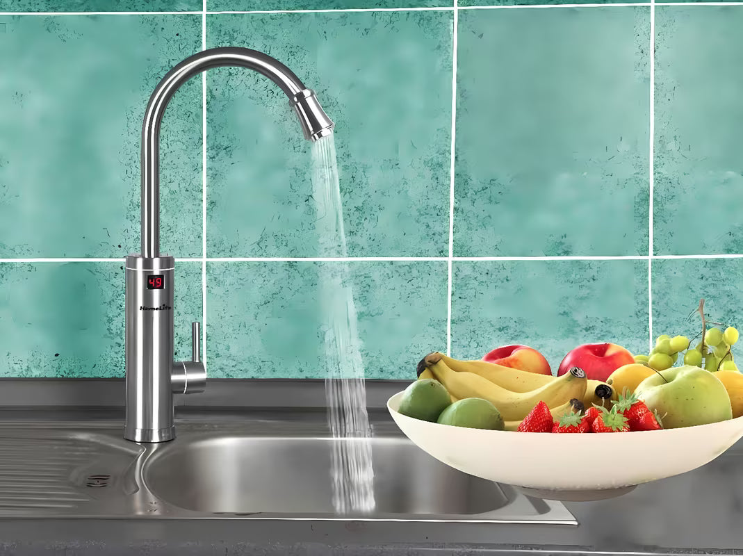 Nerūdijančio plieno virtuvinis maišytuvas Homelife Inox Digital su elektriniu vandens šildymu su temperatūros ekranu