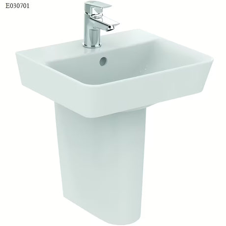 Baltas keraminis mažas praustuvas Ideal Standard Connect Air 40x35 cm, kvadratinio minimalistinio dizaino