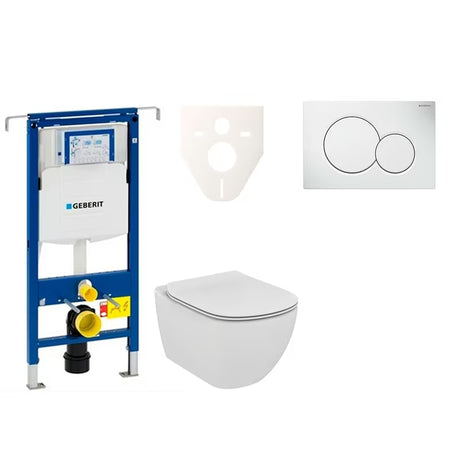 Pakabinami WC komplektas Ideal Standard Tesi su moduliu Geberit Duofix, mygtuku Sigma 01 ir garso izoliacijos tarpine