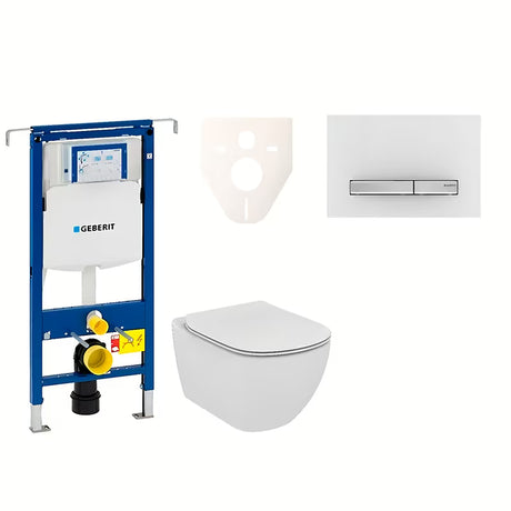 Pakabinami WC komplektas Ideal Standard Tesi su moduliu Geberit Duofix, mygtuku Sigma 50 ir garso izoliacijos tarpine