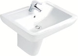 Baltas pakabinami keraminis praustuvas Ideal Standard Eurovit 60x46 cm su anga maišytuvui centre.