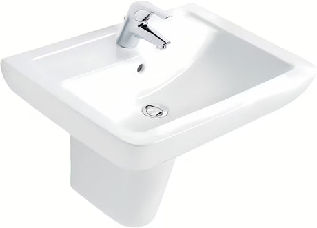 Baltas pakabinami keraminis praustuvas Ideal Standard Eurovit 60x46 cm su anga maišytuvui centre.