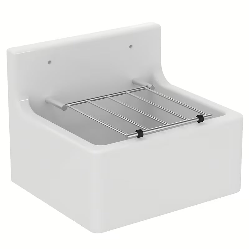 Balta pakabinama ūkinė plautuvė Ideal Standard Service 45,5x38 cm su chromuotomis grotelėmis