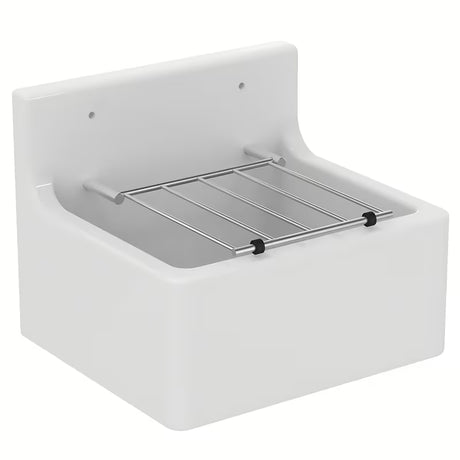 Balta pakabinama ūkinė plautuvė Ideal Standard Service 45,5x38 cm su chromuotomis grotelėmis