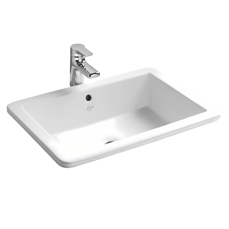 Baltas keraminis įleidžiamas praustuvas Ideal Standard Strada 59,5x43,5 cm be skylės maišytuvui 