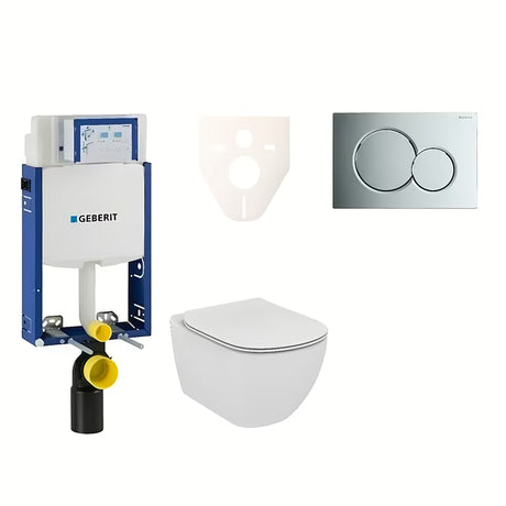 Pakabinami WC komplektas Ideal Standard Tesi su moduliu Geberit Kombifix, mygtuku Sigma 01 chromas ir garso izoliacijos įdėklu