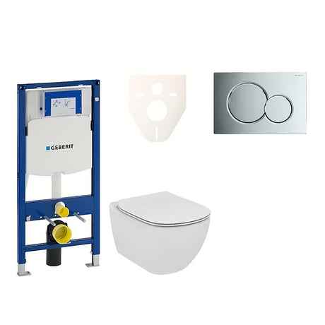 Pakabinami WC komplektas Ideal Standard Tesi su moduliu Geberit Duofix, mygtuku Sigma 01 chromas ir garso izoliacijos įdėklu