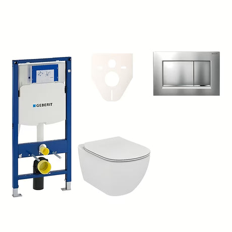 Pakabinami WC komplektas Ideal Standard Tesi su moduliu Geberit Duofix, mygtuku Sigma 30 ir garso izoliacijos įdėklu