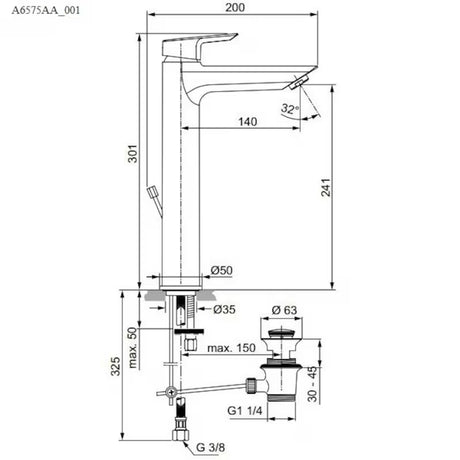 Ideal Standard Tesi aukštas praustuvo maišytuvas chromo spalvos, be nuotako komplekto