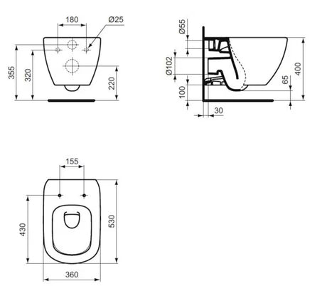 Baltas pakabinamas KLOZETAS Ideal Standard Tesi su AquaBlade technologija ir sėdyne su softclose