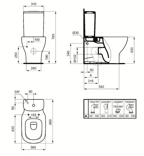 Ideal Standard Tesi PASTATOMAS klozetas baltos spalvos, be bakelio ir be WC deske