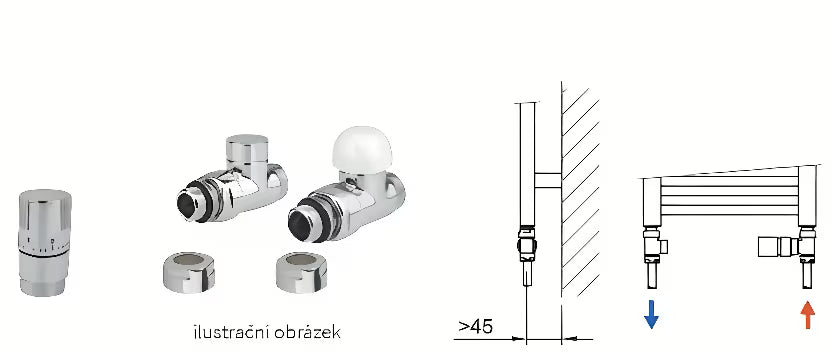 Isan Termsada110 tiesus termostatinis komplektas su prijungimu į grindis, chromo spalvos