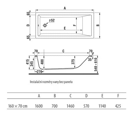 Stačiakampė akrilinė vonia Jika Cubito 160x70 cm, modernaus kampuoto dizaino, kairinė ir dešininė orientacija.
