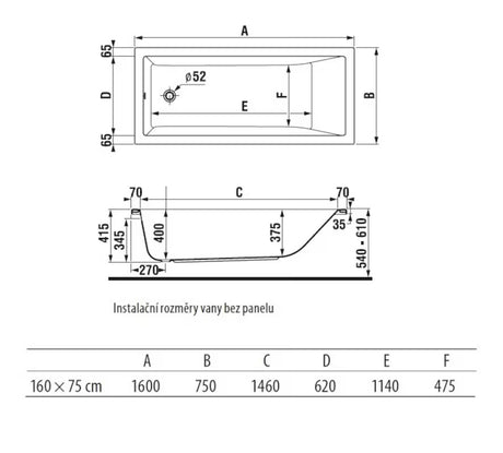 Stačiakampė akrilinė vonia Jika Cubito 160x75 cm, tinkama pro kairinei ir dešininei versijai
