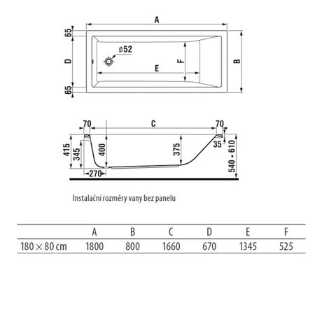 Stačiakampė akrilinė vonia Jika Cubito 180x80 cm, modernaus kampuoto dizaino
