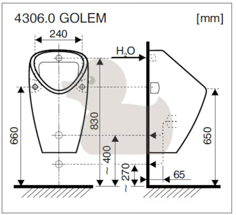 Baltas pisuaras Jika Golem su vidiniu vandens įvadu, klasikinio dizaino.