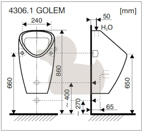 Baltas pisuaras Jika Golem su išoriniu vandens įvadu, klasikinio dizaino