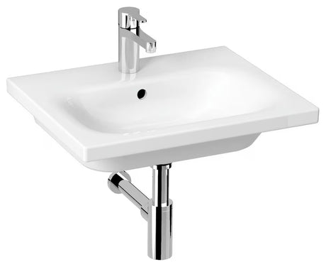 Baltas pakabinami keraminis praustuvas Jika Mio-N 55x45 cm su anga maišytuvui centre