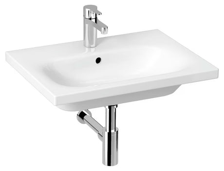 Pakabinami keraminis praustuvas Jika Mio-N 60x45 cm baltos spalvos su anga maišytuvui centre
