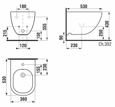 Pakabinamas bidė Jika Mio-N baltos spalvos su anga pro maišytuvui ir vidiniu vandens įvadu