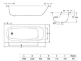 Stačiakampė vonia Jika Siena Plus 170x70 cm iš emaliuoto plieno, galima kairinė ir dešininė orientacija