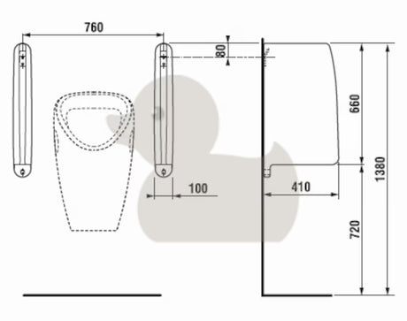 Balta pisuaro pertvara Jika Split pro pisuarų vietoms atskirti