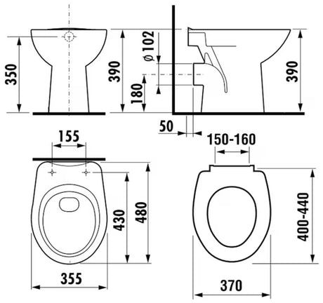 Pastatomas WC Jika Zeta baltos spalvos su giliu nuplovimu ir horizontaliu nuotaku