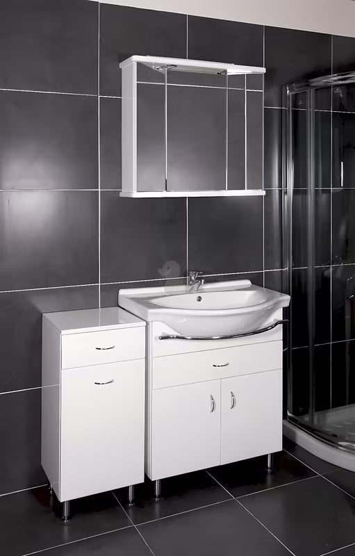 Keramia Pro vonios spintelė su keraminiu praustuvu 70x56x85 cm, baltos blizgios spalvos, su kojelėmis