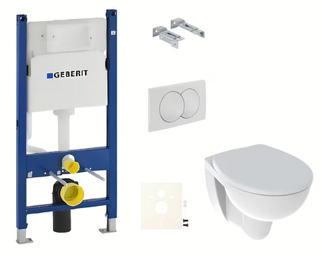 Pakabinami WC komplektas Kolo Rekord su potinkiniu moduliu Geberit, mygtuku Delta ir sėdyne softclose, baltos spalvos.
