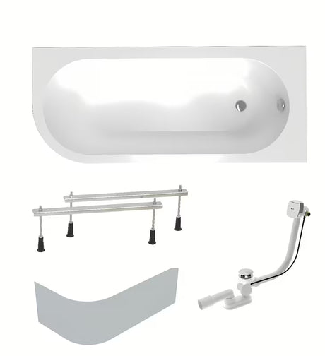 Dešininė asimetrinė akrilinė vonia Laguna Rajka 170 x 72,5 cm su apdailos skydu ir sifonu