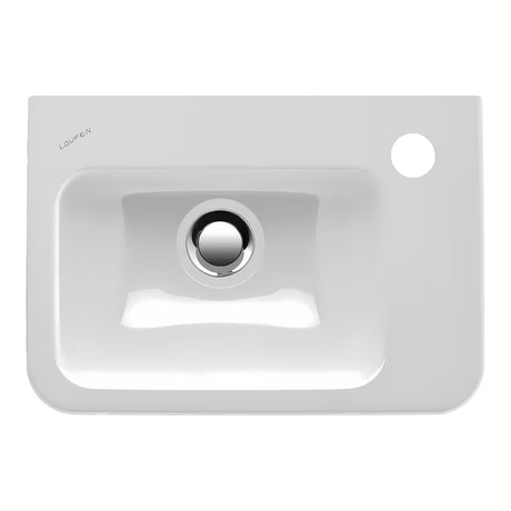 Baltas keraminis mažas praustuvas Laufen Pro S 45 x 34 cm su anga pro maišytuvui per vidurį