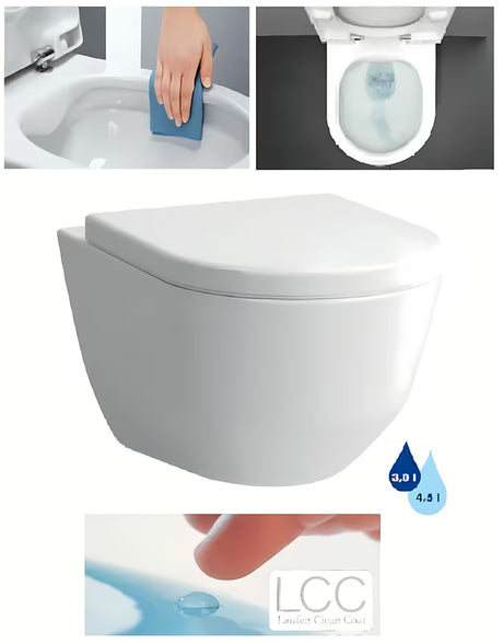 Balta berėmė pakabinami KLOZETAS Laufen Pro su paslėptu EasyFit tvirtinimu ir Laufen Clean Coat paviršiumi.