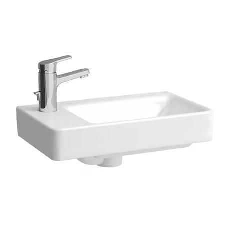 Baltas keraminis mažas praustuvas Laufen Pro S 48x28 cm su anga pro maišytuvui kairėje pusėje