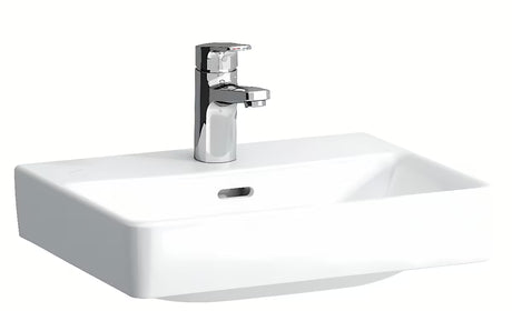 Baltas keraminis mažas praustuvas Laufen Pro S 45 x 34 cm su anga pro maišytuvui per vidurį