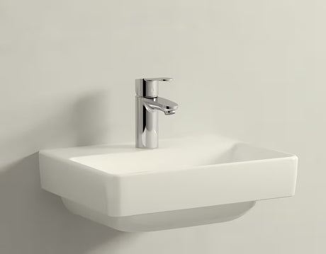 Baltas keraminis mažas praustuvas Laufen Pro S 45 x 34 cm su anga pro maišytuvui per vidurį