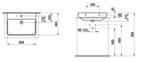 Baltas keraminis pakabinamas praustuvas Laufen Pro S 60x46,5 cm su anga pro maišytuvui centre