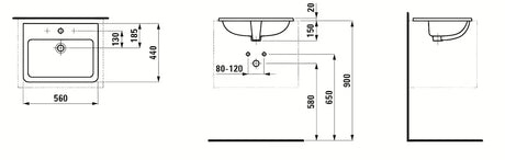 Įleidžiamas keraminis praustuvas Laufen Pro S 56x44 cm baltos spalvos su anga pro maišytuvui per vidurį