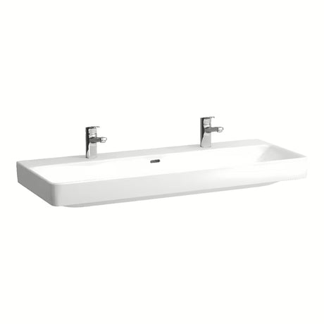 Baltas pakabinami keraminis praustuvas Laufen Pro S 120x46 cm su dviem angomis pro maišytuvui
