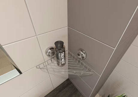 Multi Ecoloc kampinė lentyna su siurbtuku, chrome apdaila, pro montavimui be gręžimo