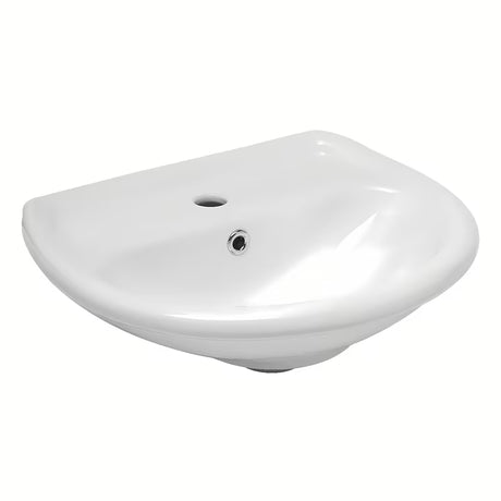 Baltas pakabinami keraminis praustuvas Multi 50 x 39,5 cm su anga pro maišytuvui centre