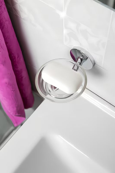 Elegantiškas muilinė Multi Simple, chrome apdailos, iš žalvario, cinko ir stiklo.