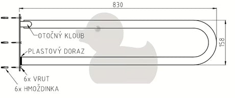 Balti atlenkiamos pagalbiniai rankena vonios kambariui, tvirtinami prie sienos