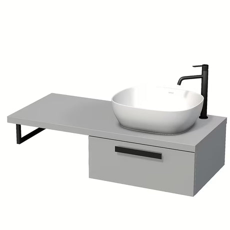 Naturel Art Deco spintelė po praustuvu su pilku matiniu stalviršiu su Touch technologija ir vienu stalčiumi.