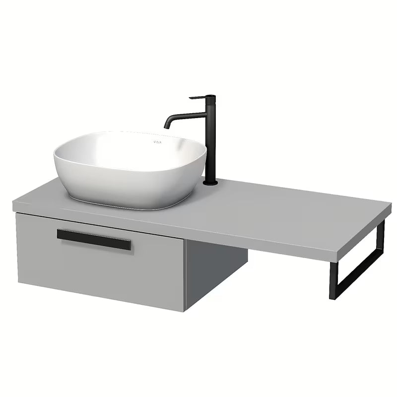 Naturel Art Deco spintelė po praustuvu su pilku matiniu stalviršiu su Touch technologija ir vienu stalčiumi.