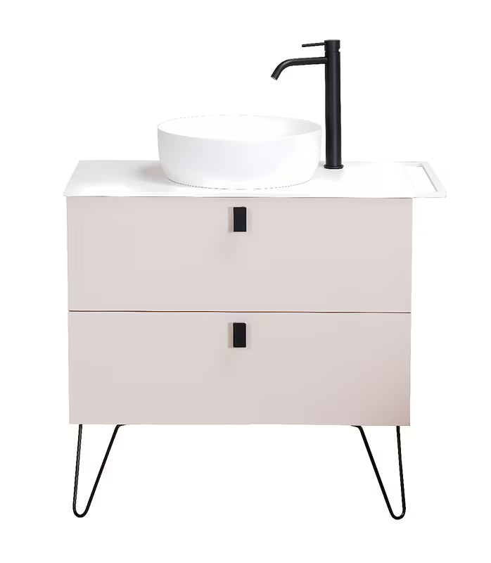 Naturel Art Deco spintelė po praustuvu ant stalviršio rose beige spalvos su juodais matiniais akcentais