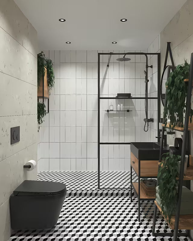 Stovintis lentyna Naturel Blackframe su juodu metaliniu rėmu ir klevo dekoro MDF plokšte.