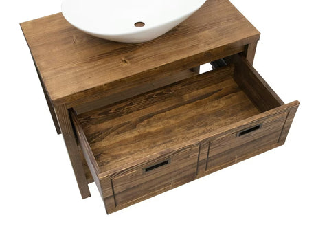 Naturel Country spintelė po praustuvu ant stalviršio 90 cm iš masyvios eglės, palisandro atspalvio