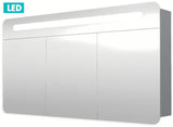 Veidrodinė spintelė Naturel 120x65 cm pilkai sidabrinės spalvos su LED apšvietimu ir su trejomis veidrodinėmis durelėmis.